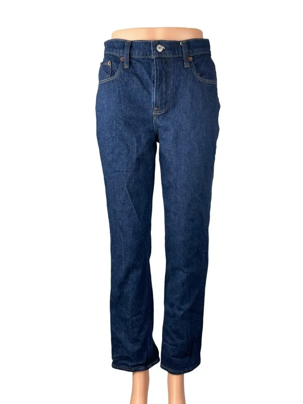 Abercrombie & Fitch Womens Dark Blue Wash Mid Rise Straight Denim Jeans Pants 25